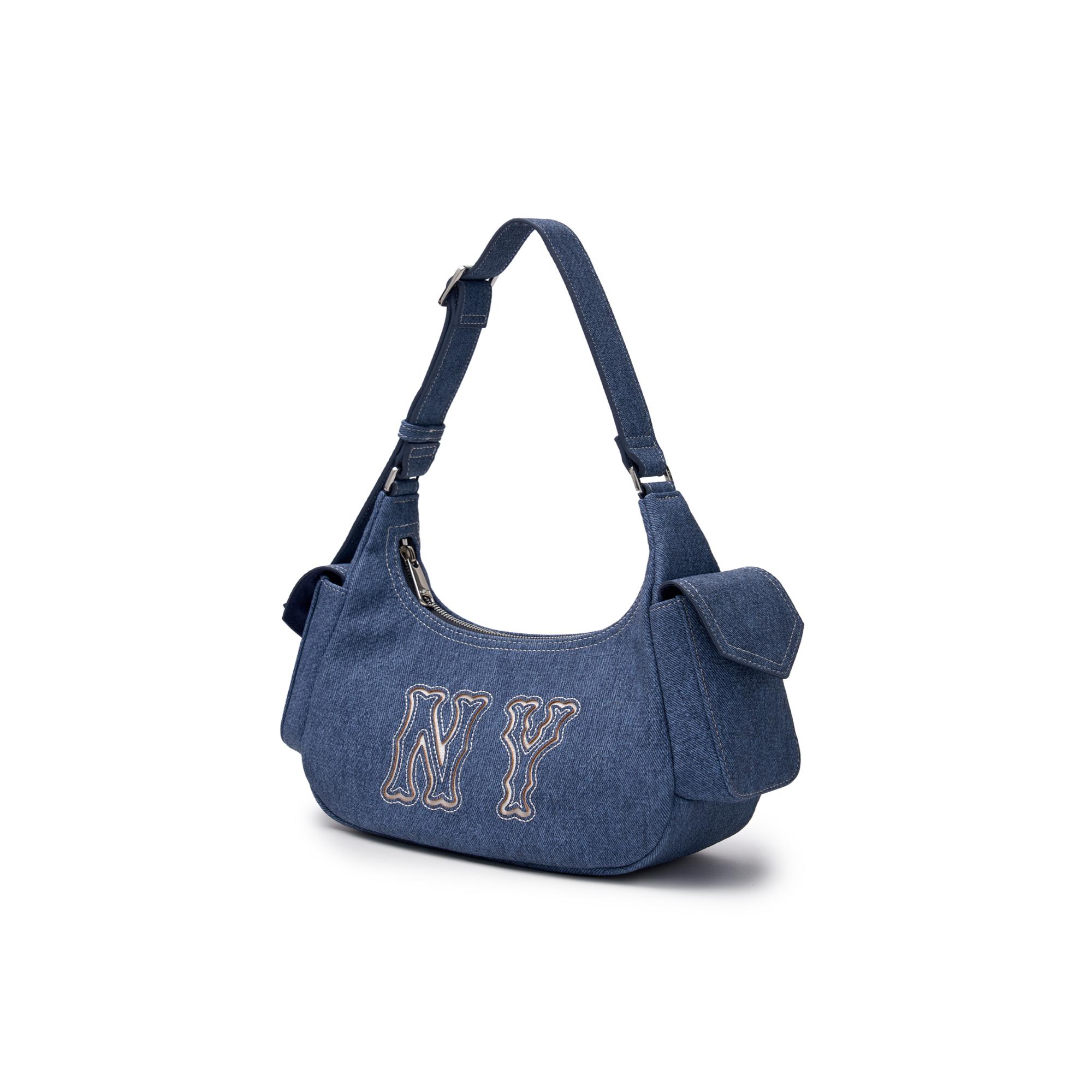 ☆MLB☆DIAMOND MONOGRAM MEGALOGO DENIM CARGO BAG 韓国発 Tas MLB NY MONOGRAM ZIG ZAG DENIM BLACK HOBO BAG 100