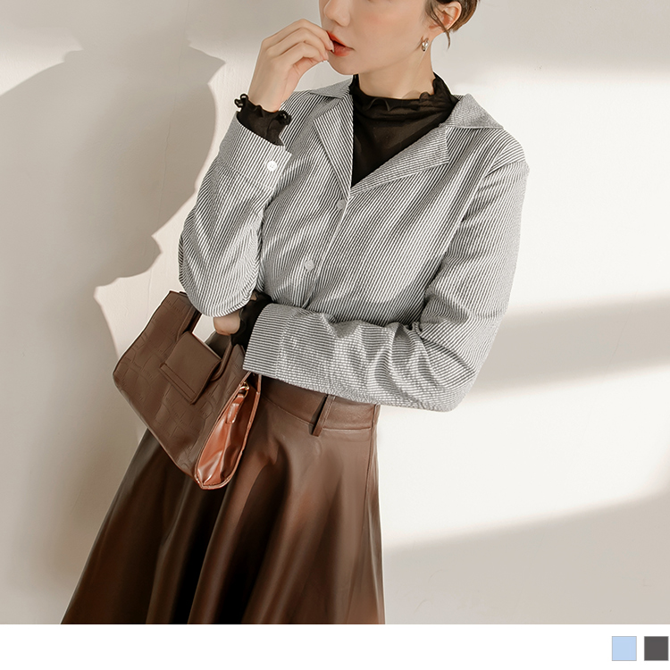 OB 條紋印花西裝領排釦襯衫上衣/外套 OBAB19604 FW24