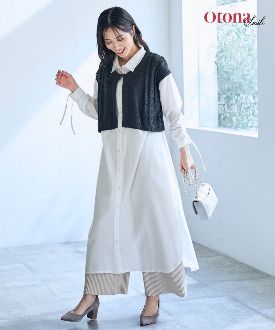 nissen 抽繩袖針織襯衫連身裙(Otona SMILE) (日本女裝大尺碼) NSCZU0124D0010 FW24