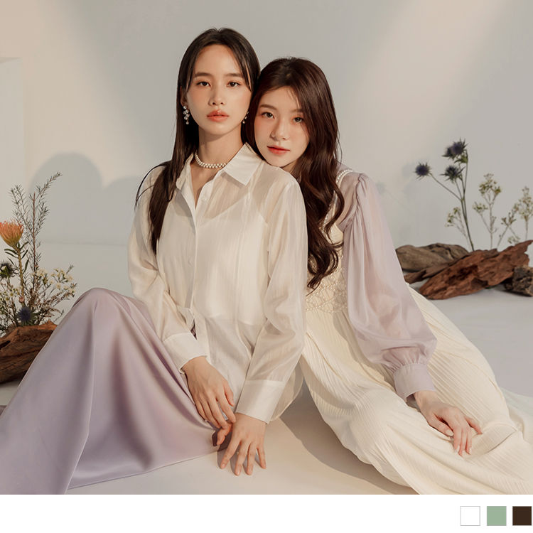 OB 透肌微光澤假兩件襯衫 OBAB19607 FW24