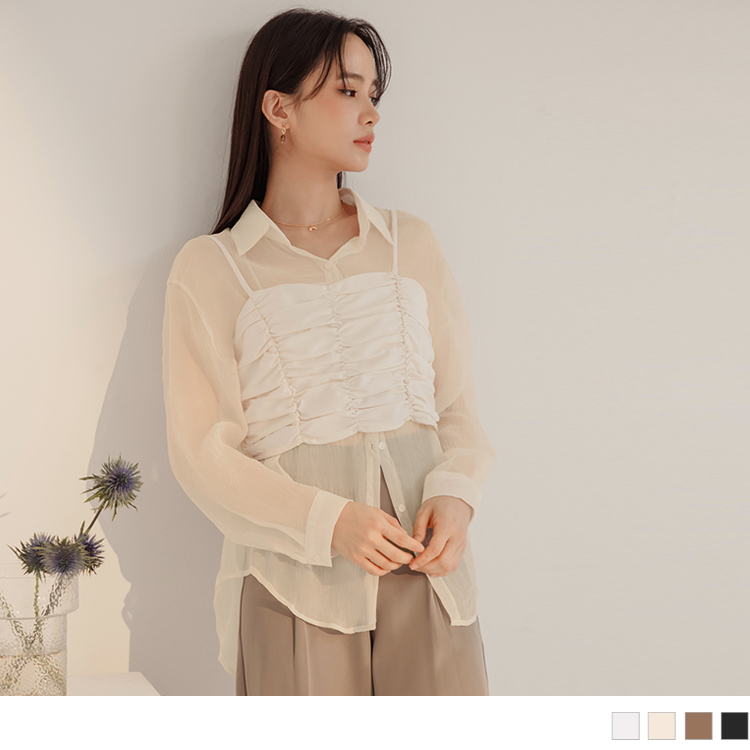 OB 低調珠光質感透膚襯衫 OBAB19764 FW24