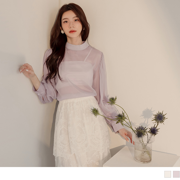 OB 透明感立領澎袖上衣 OBAB19723 FW24