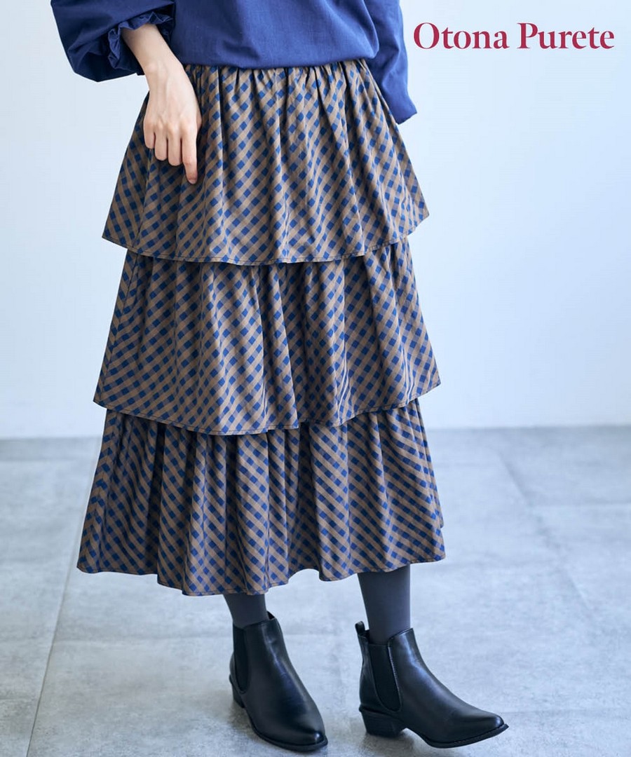nissen 格紋層疊裙子(Otona Purete) (日本女裝及大尺碼適用) NSCZU0124D0015 FW24