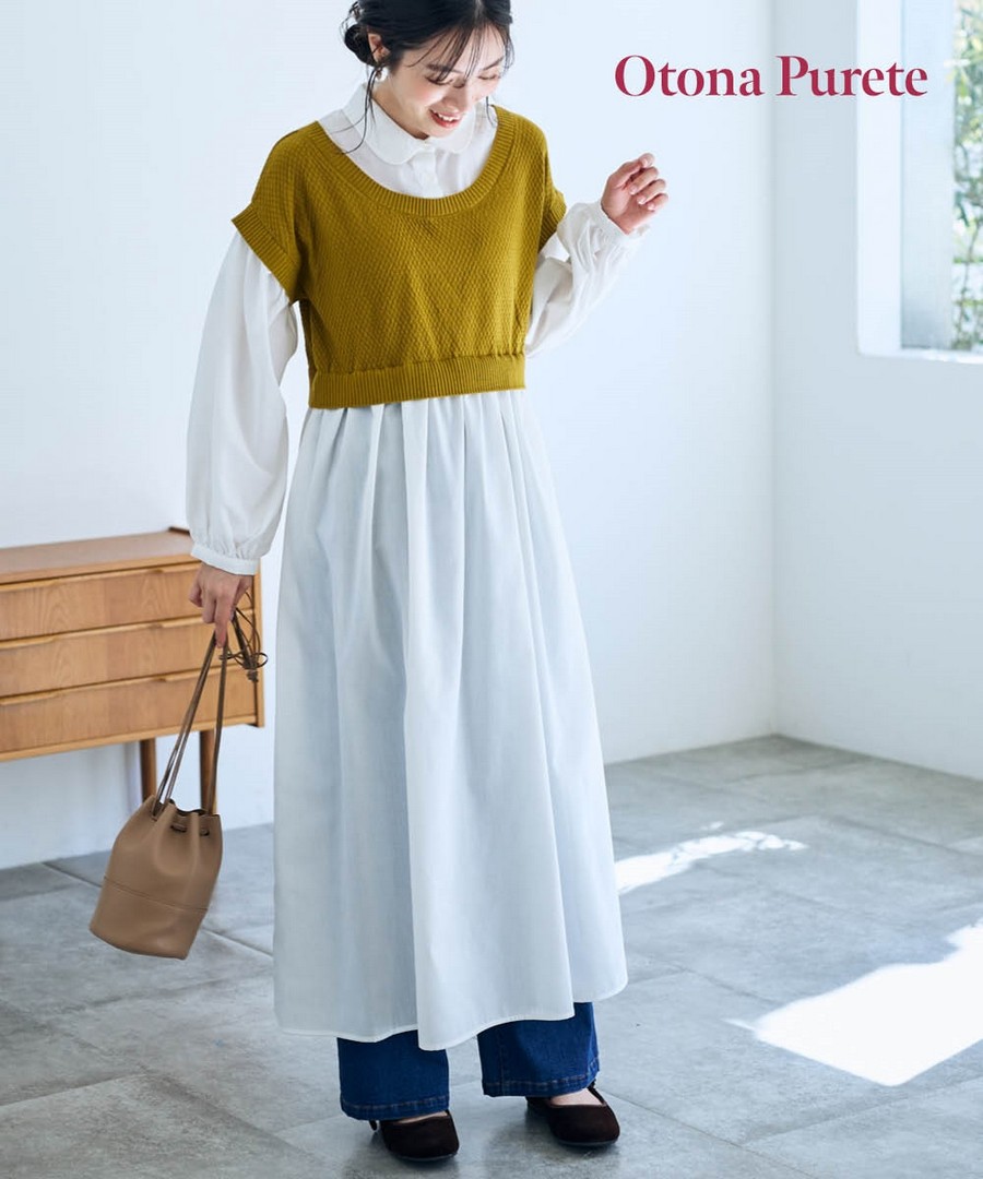 nissen 針織拼接襯衫連身裙(Otona Purete) (日本女裝大尺碼) NSCZU0124D0016 FW24