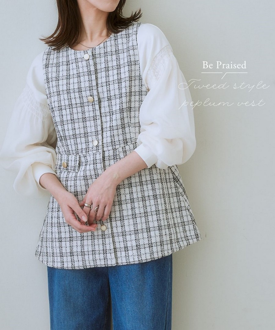 nissen 粗花呢風寬下擺背心外套 (日本女裝及大尺碼適用) NSAPY0224D0001 FW24