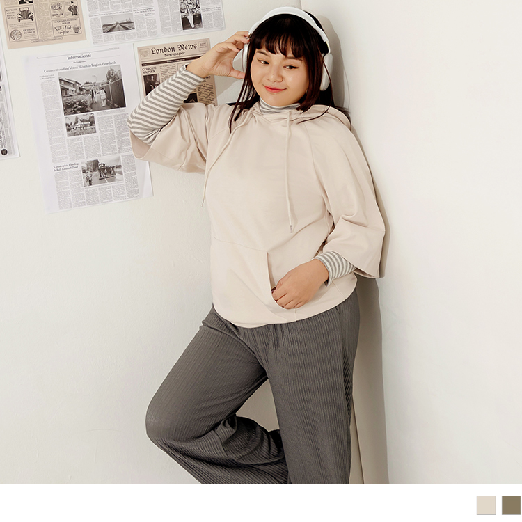 OB 素色親膚純棉七分寬袖連帽上衣 OBAB19780 FW24