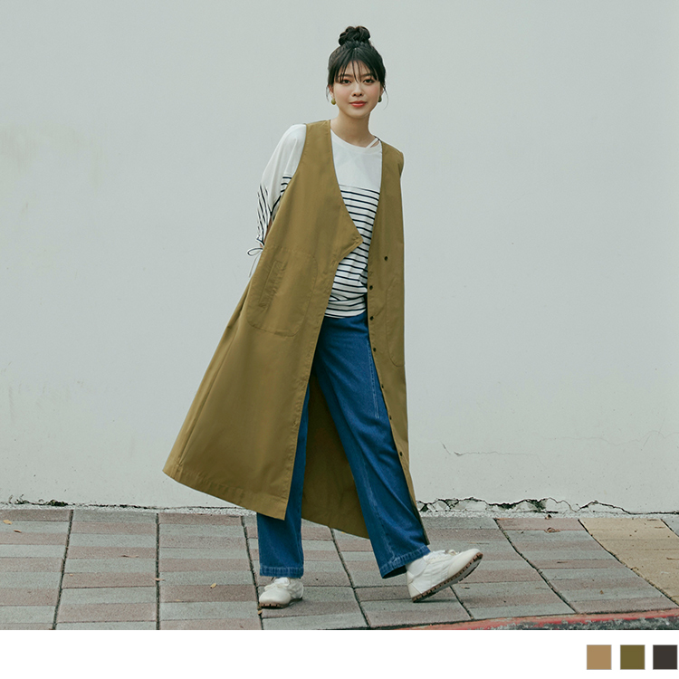 OB 日系不對稱排釦雙口袋長版開襟連身裙 OBDA10147 FW24