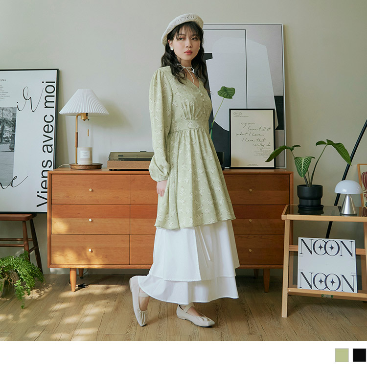 OB V領排釦小碎花短連身裙 OBDA10163 FW24