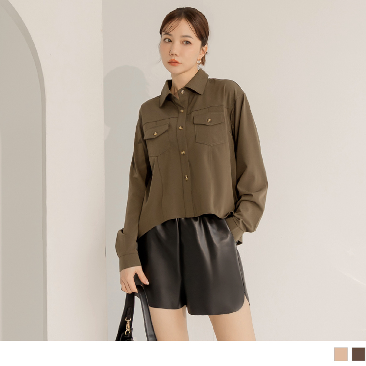 OB 細緻剪接工裝口袋長袖襯衫上衣 OBAB19715 FW24