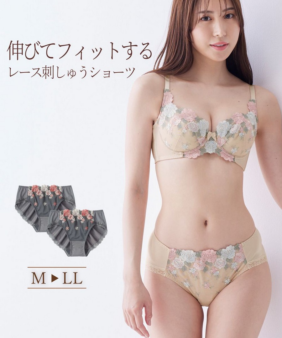 nissen 刺繡內褲2條組(法式玫瑰圖案) (日本女裝大尺碼內衣) NSDDD0124E0002 FW24