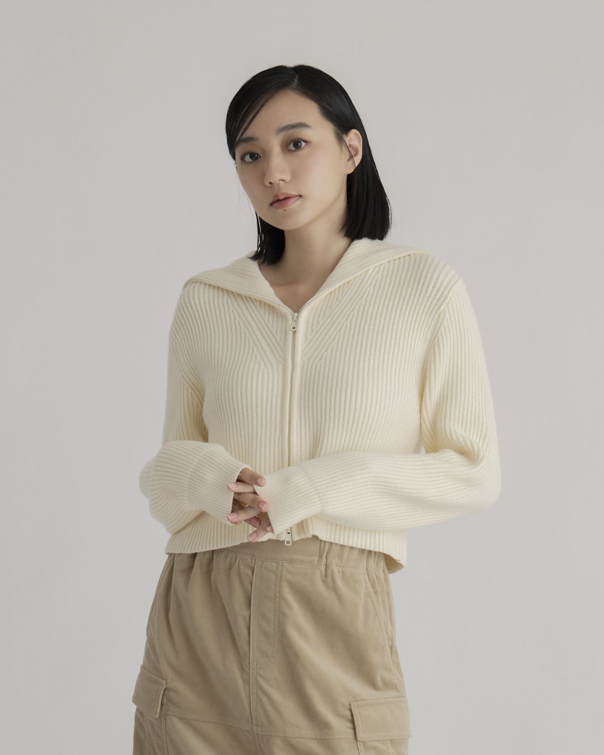 Wide Lapel Zipper Cardigan_0