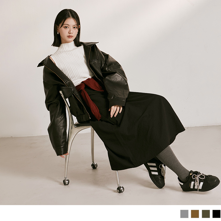 OB 不易皺素色A字腰鬆緊中長裙 OBCA3029 FW24