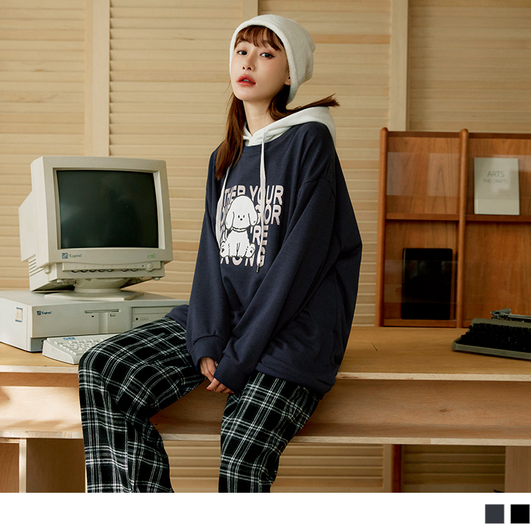 OB 寬版小狗字母印花落肩大學TEE/衛衣 OBAB19902 FW24