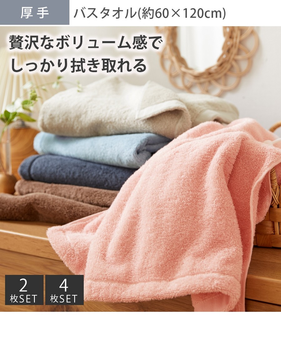 nissen Dailycolor(觸感舒適的厚實型)浴巾2件組 (日本家品) NSVMO0124D0002 FW24