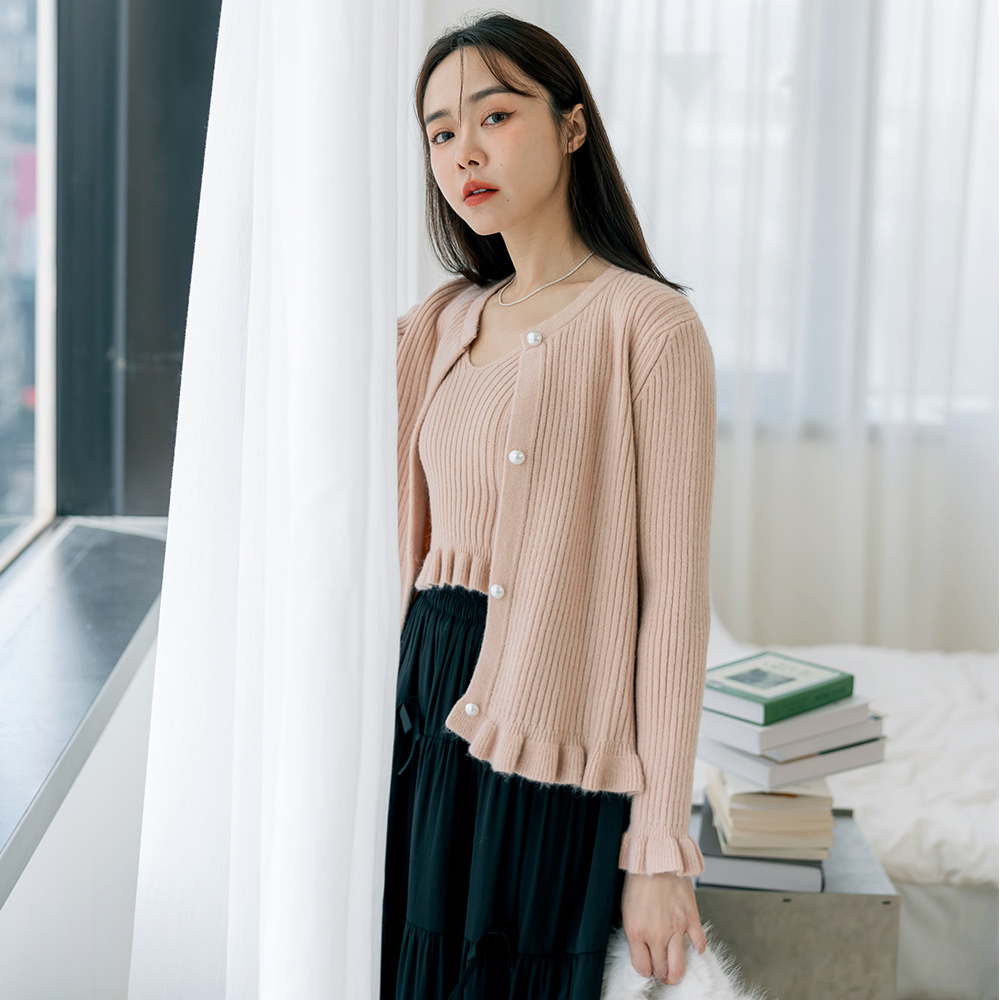 OB 真兩件時髦荷葉邊針織上衣套組 OBFA3073 FW24