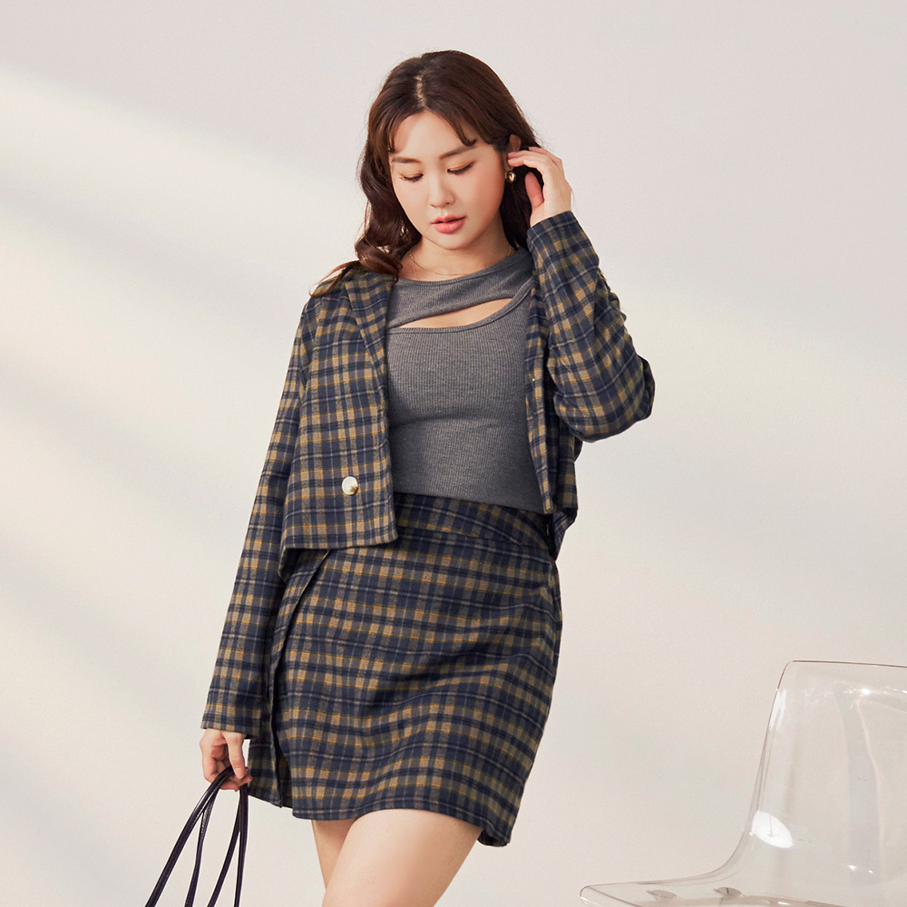 OB 雲朵自訂款-格紋開襟短版西裝外套 OBEA3695 FW24
