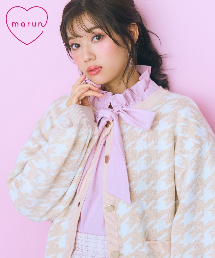 nissen 金蔥針織千鳥格子花紋外套(marun) (日本女裝大尺碼) NSAWD0124E0060 FW24