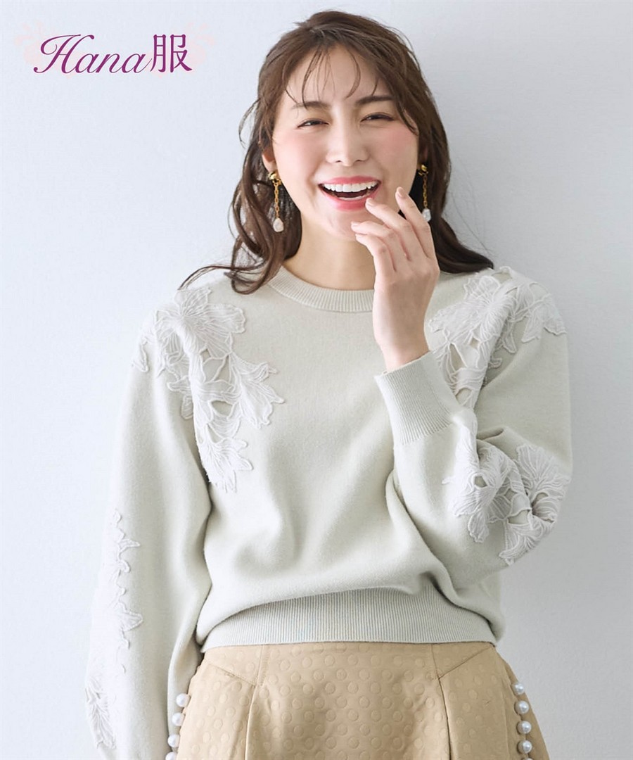 nissen 歐根紗蕾絲裝飾毛衣(Hana服) (日本女裝大尺碼) NSBOY0724E0026 FW24