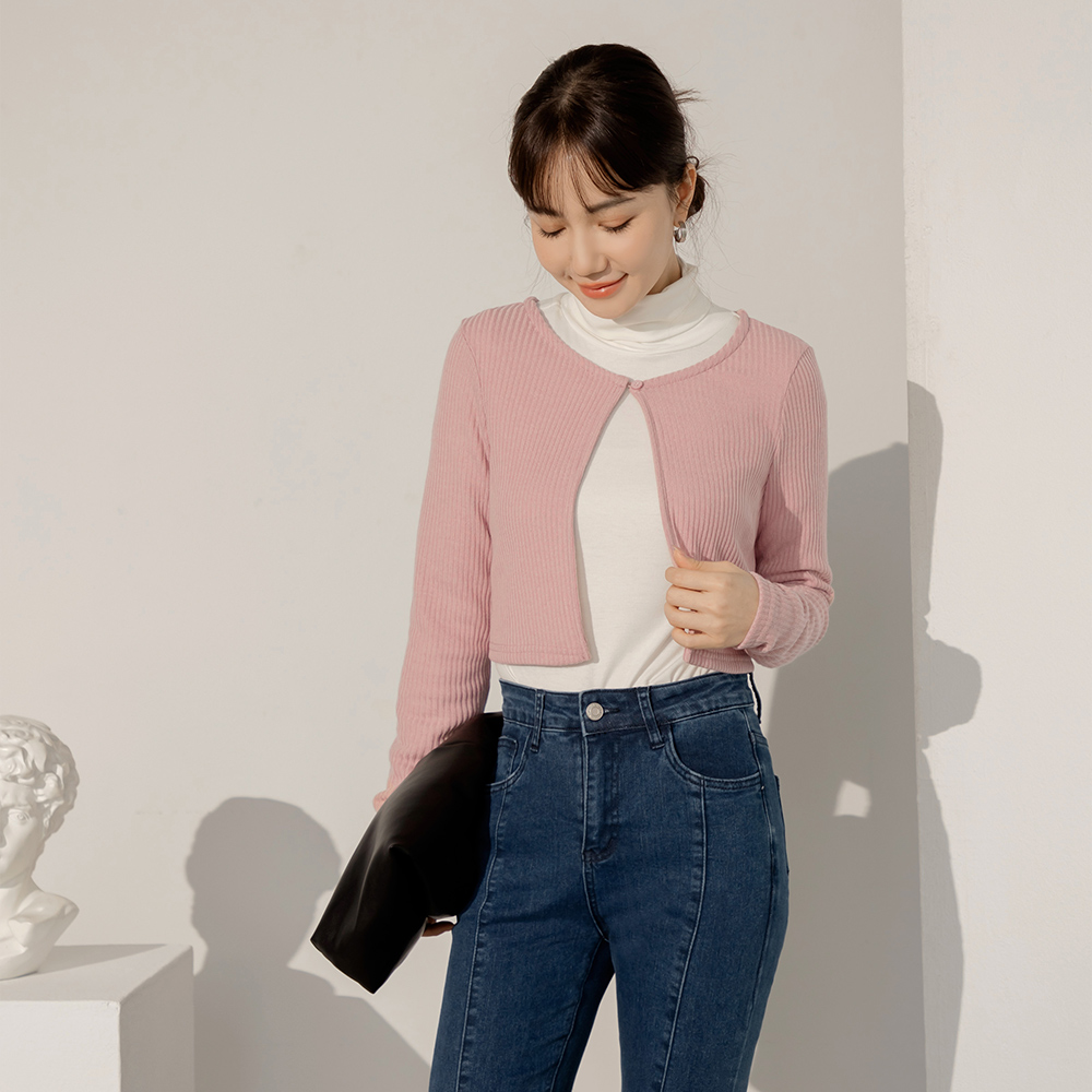 OB 坑條針織開襟短版外套 OBEA3713 FW24