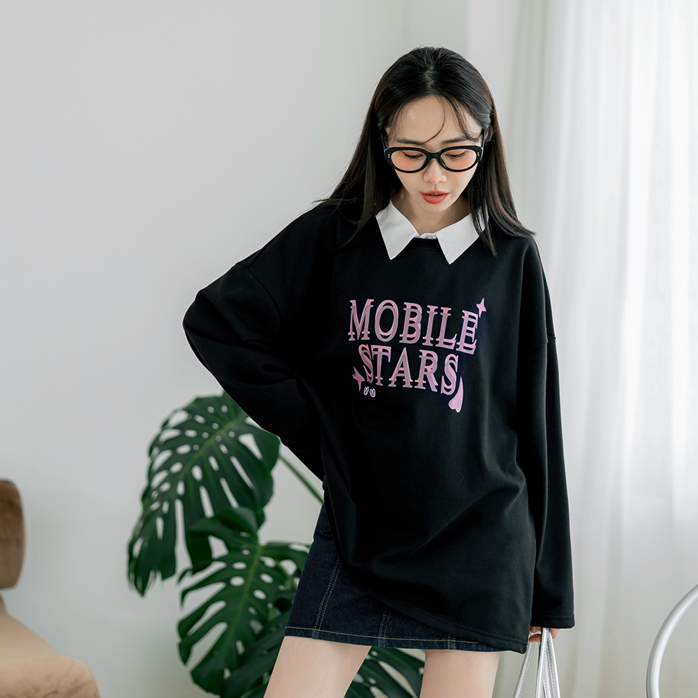 OB 寬版蝴蝶結字母印花大學TEE/衛衣 OBAB19903 FW24