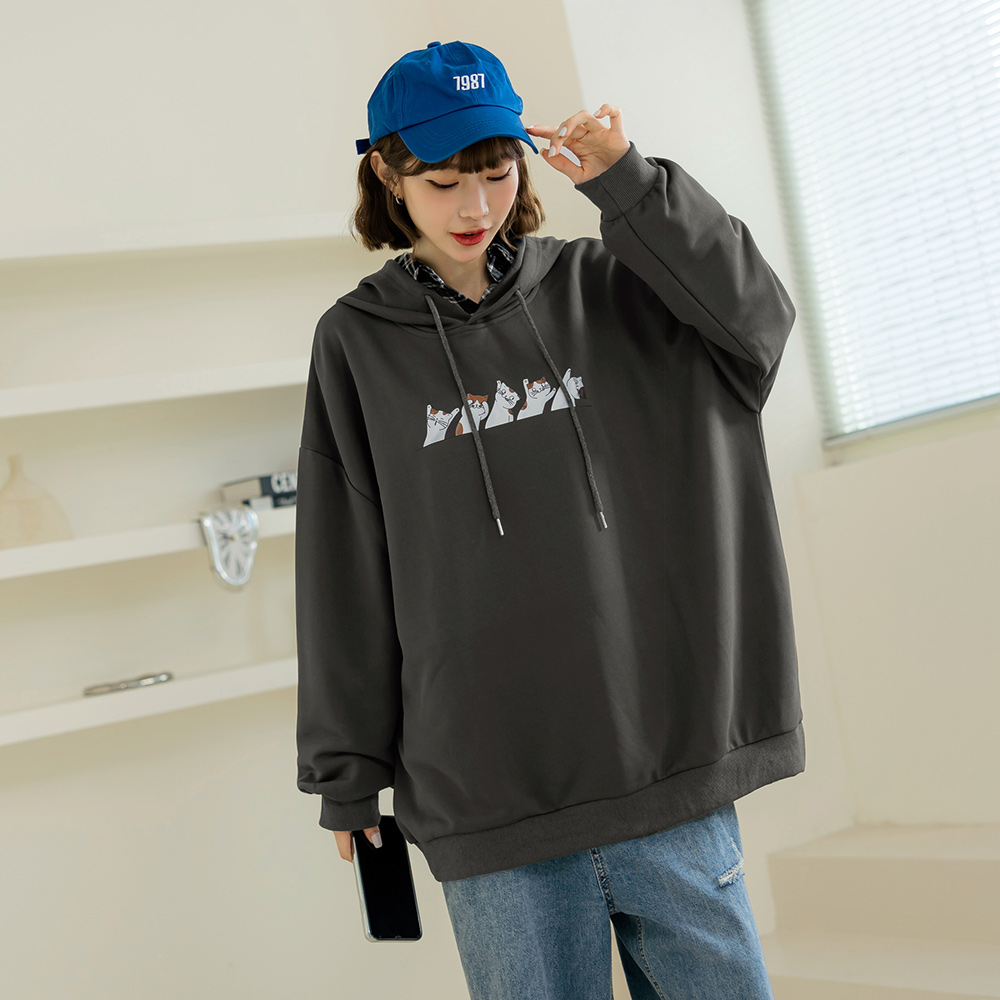 OB 調皮小貓印花連帽長袖上衣 OBAB19932 FW24