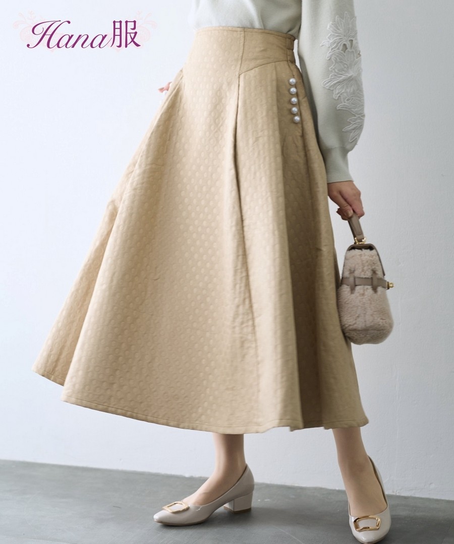 nissen 口袋珍珠裝飾圓點絎縫裙子(Hana服) (日本女裝大尺碼) NSAPY0224E0006 FW24