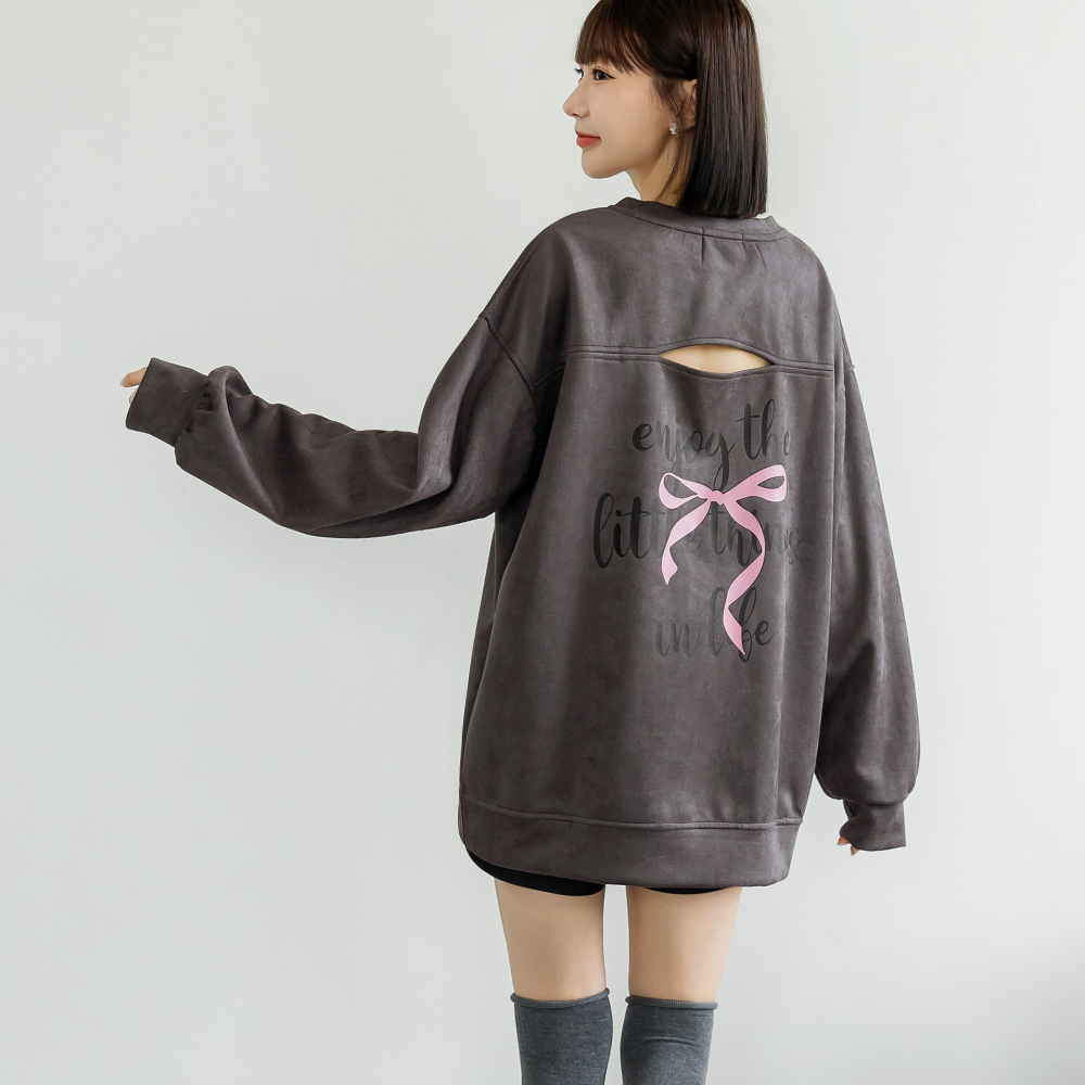 OB 麂皮絨芭蕾風蝴蝶結印花美背大學Tee/衛衣 OBAB19959 FW24