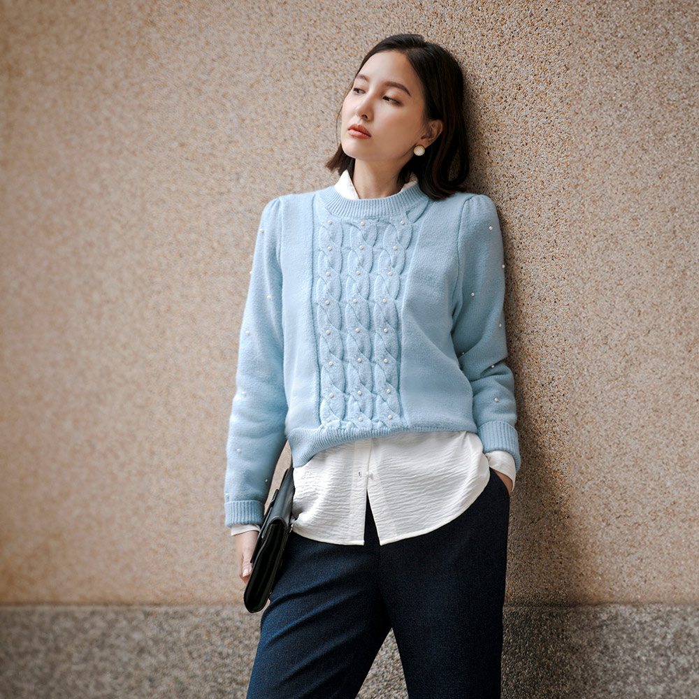 OB QQ毛衣．珍珠麻花針織公主長袖上衣 OBFA3000 FW24