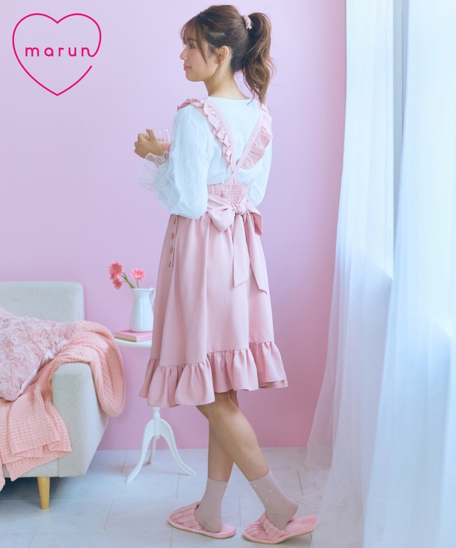 nissen下擺和肩部皺褶荷葉圍裙風連身裙 (marun) (日本女裝大尺碼) NSBLJ0324E0021 FW24