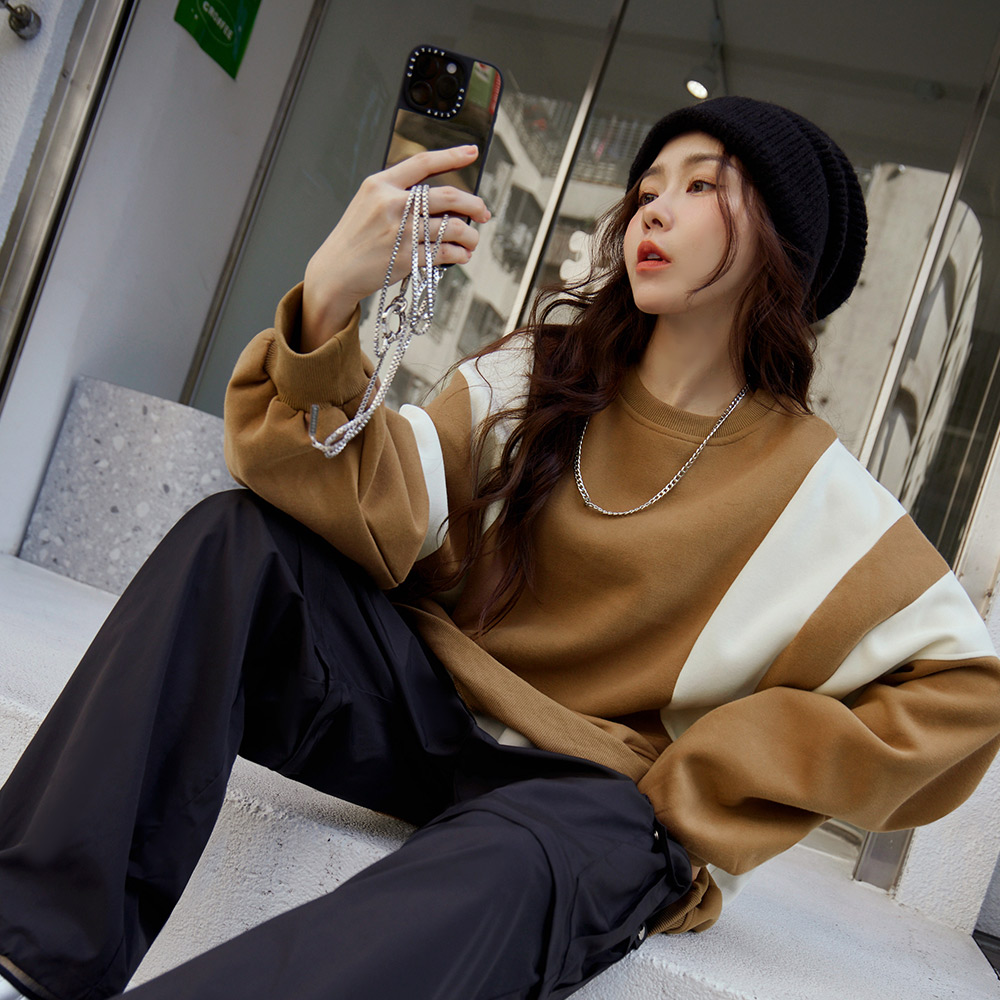 OB 撞色拼接OVERSIZE寬版大學TEE/衛衣 OBAB20001 FW24