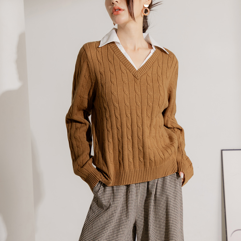 OB 假兩件立體紋理包芯紗針織上衣毛衣 OBFA2814 FW24