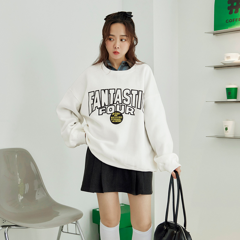 OB 保暖內刷毛字母印花寬版大學TEE/衛衣 OBAB19962 FW24