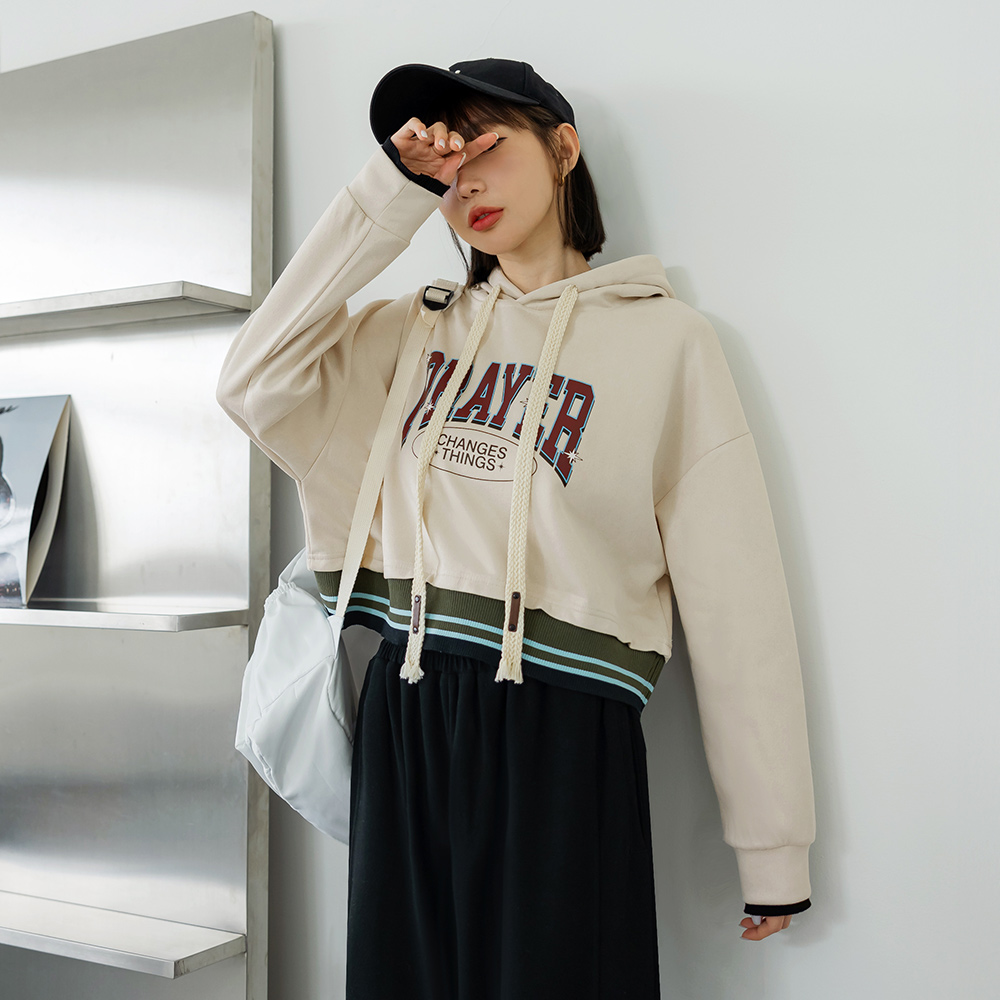 OB 美式復古印花短版連帽上衣 OBAB19923 FW24