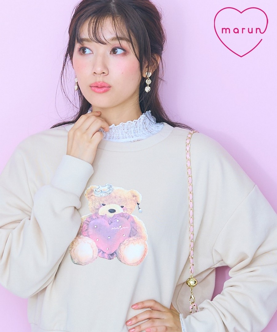 nissen 可愛小熊圖案印花長袖衛衣(marun) (日本女裝大尺碼) NSDER0124E0008 FW24