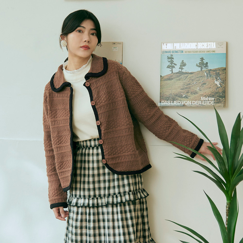 OB 日系緹花織紋翻領排釦針織上衣/外套 OBFA3012 FW24