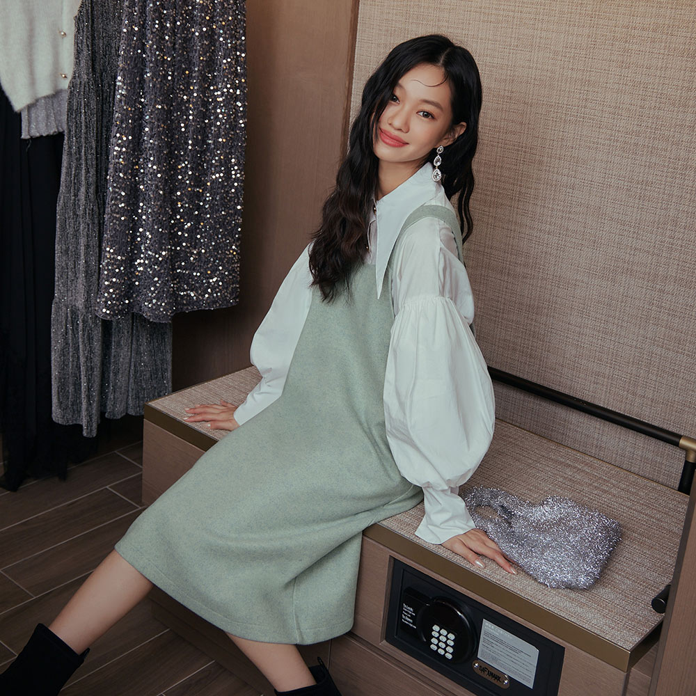 OB 後開衩毛呢吊帶背心連身裙 OBDA10241 FW24