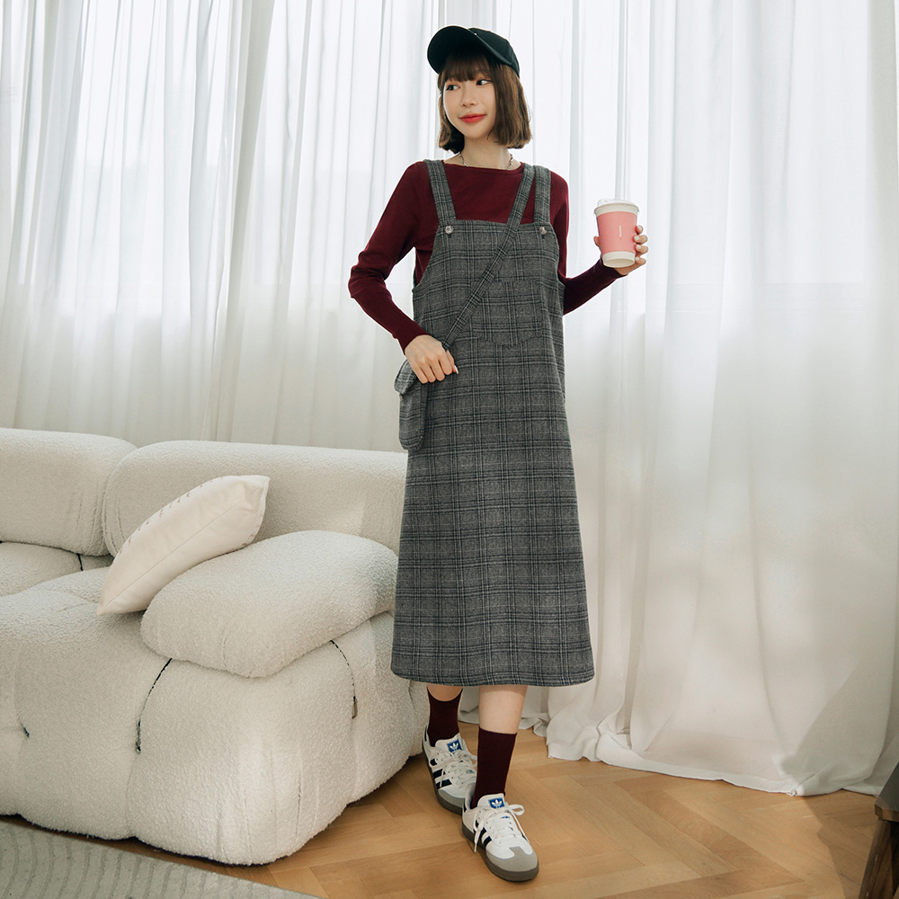 OB 寬版配色格紋背心吊帶裙(附小包) OBDA10289 FW24