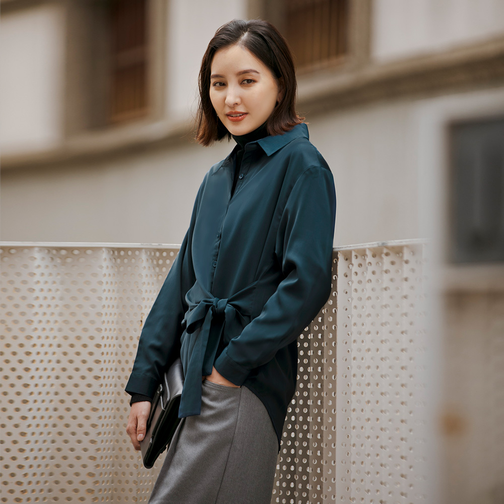 OB 不易皺側腰綁帶襯衫上衣 OBAB19861 FW24