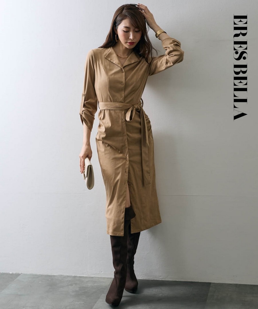 nissen 腰帶襯衫連身裙(ERES BELLA) (日本女裝大尺碼) NSCSQ0225A0003 FW24