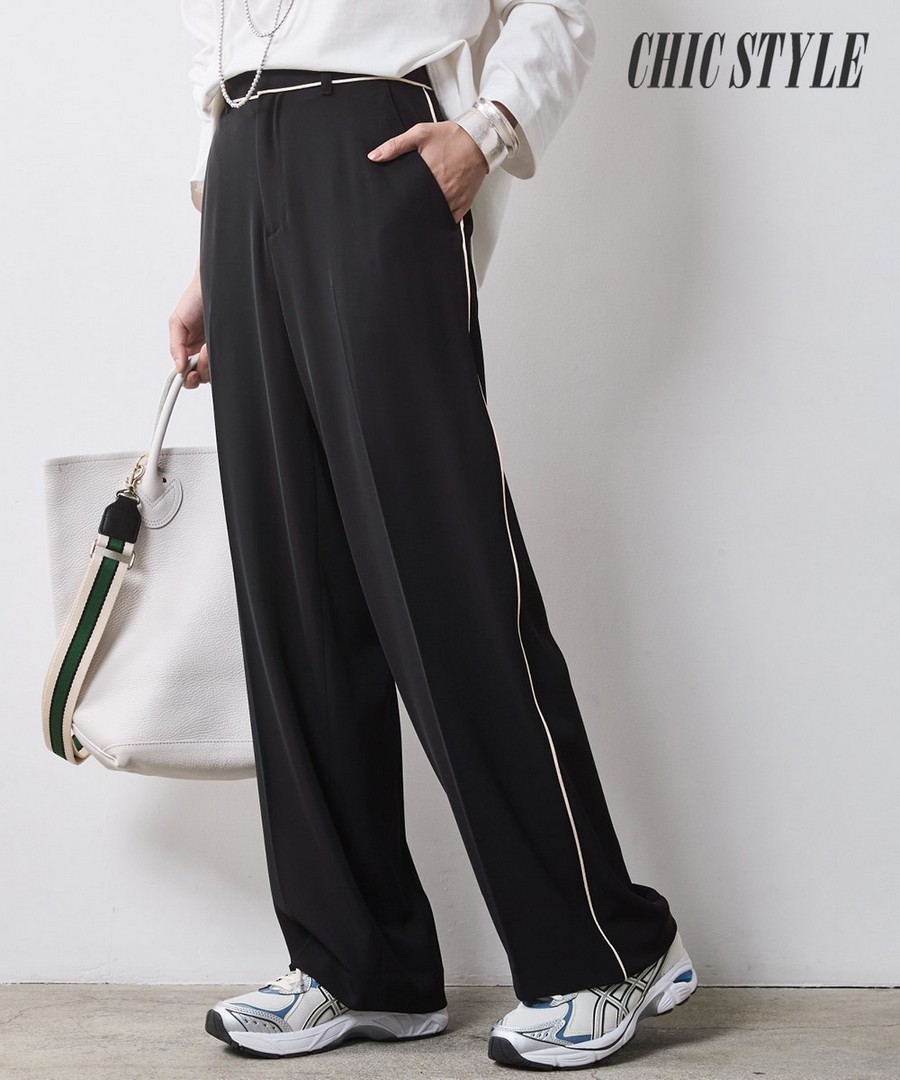 nissen 配色滾邊寬直褲(CHIC STYLE) (日本女裝大尺碼) NSCSQ0225A0008 FW24