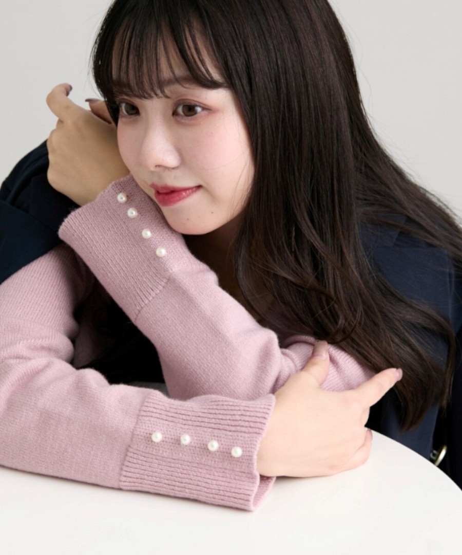 nissen 柔軟蓬鬆羊絨觸感針織毛衣(袖口附珍珠風格鈕扣) (日本女裝及大尺碼適用) NSBOG0124A0001 FW24