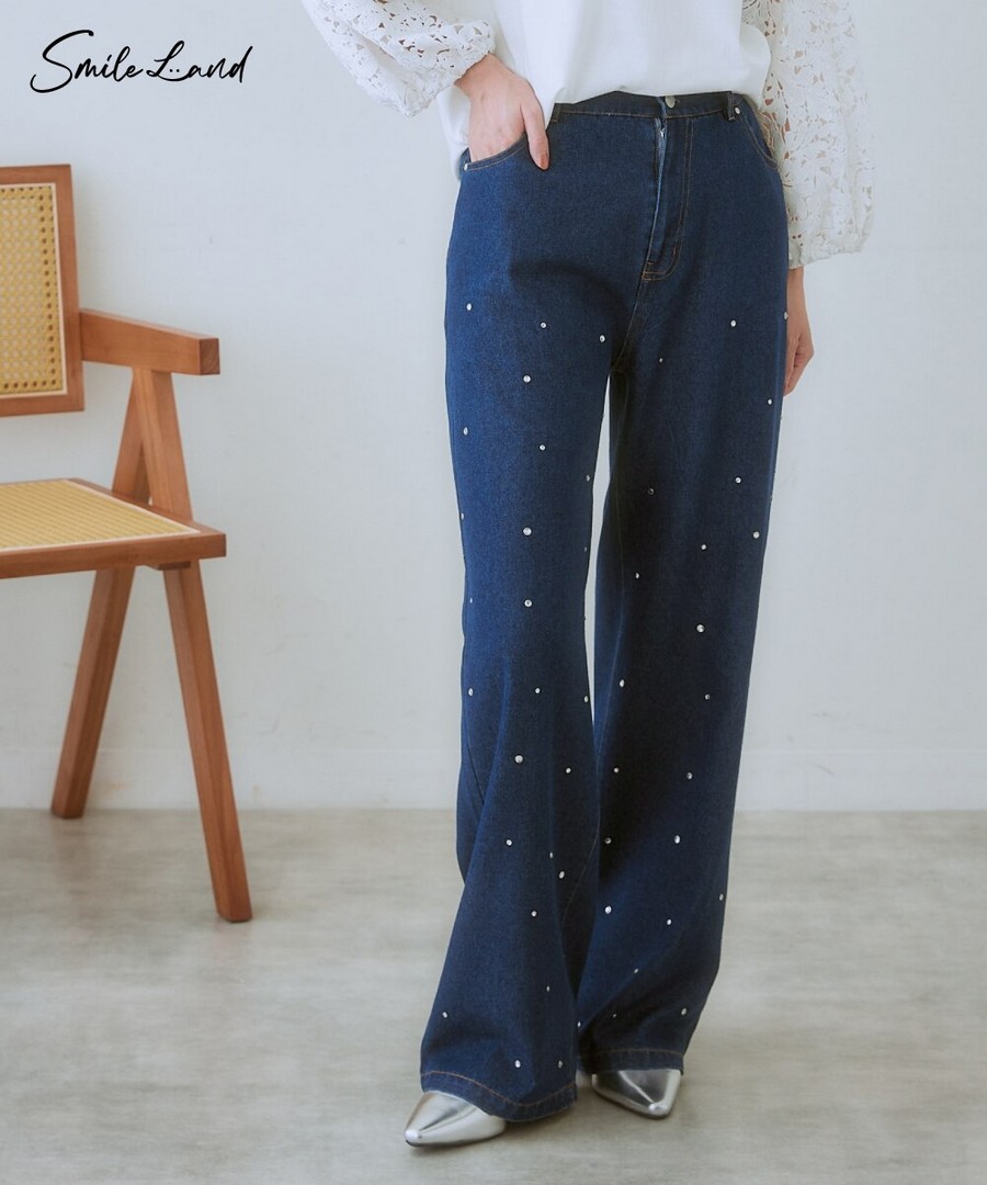 nissen 100%棉鉚釘設計牛仔褲(臀部寬鬆) (日本女裝大尺碼) NSANW0225A0006 SS25