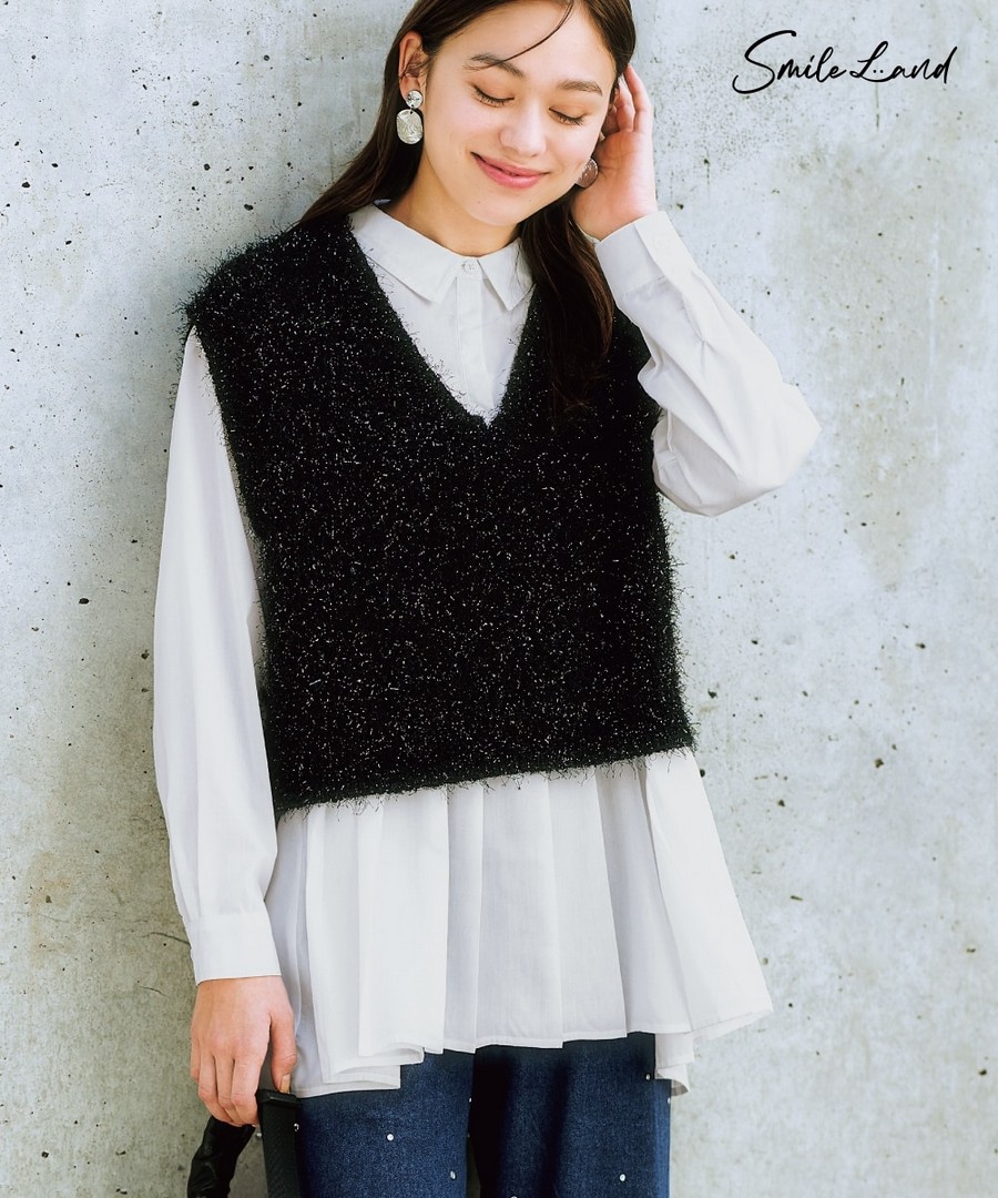 nissen 金線針織毛絨短款背心 (日本女裝大尺碼) NSBLJ0225A0002 SS25