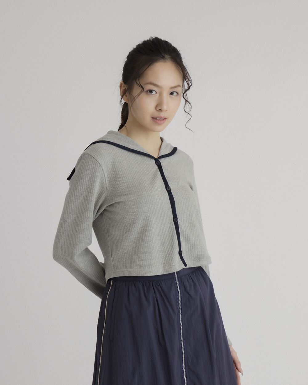 Sailor Collar Tipped Cardigan_0