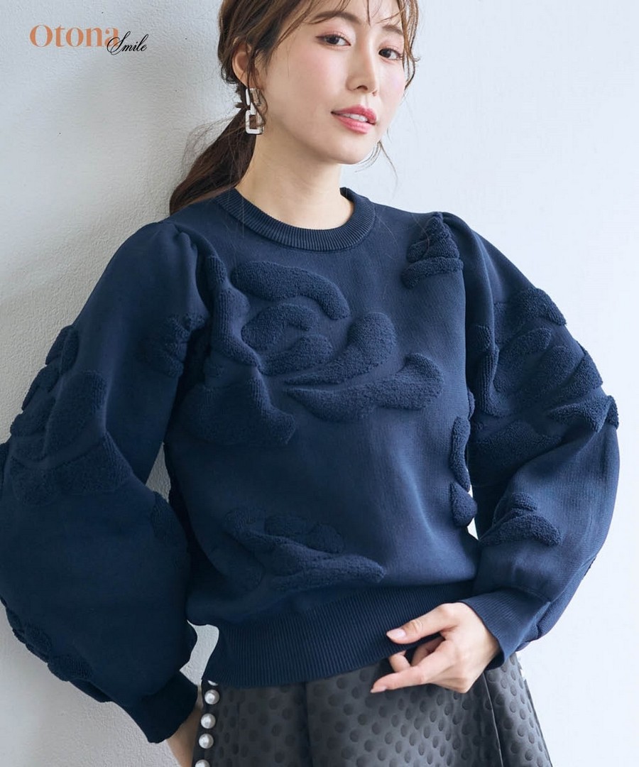 nissen 玫瑰圖案泡泡袖針織衫(Otona SMILE) (日本女裝大尺碼) NSAPL0225A0008 FW24