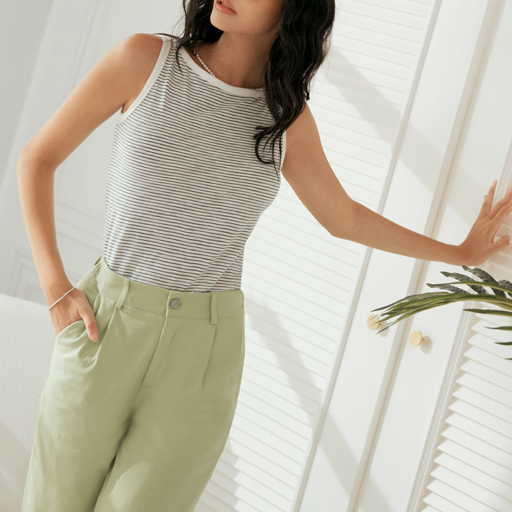 OB 純棉條紋圓領無袖上衣 OBAB18417 SS25