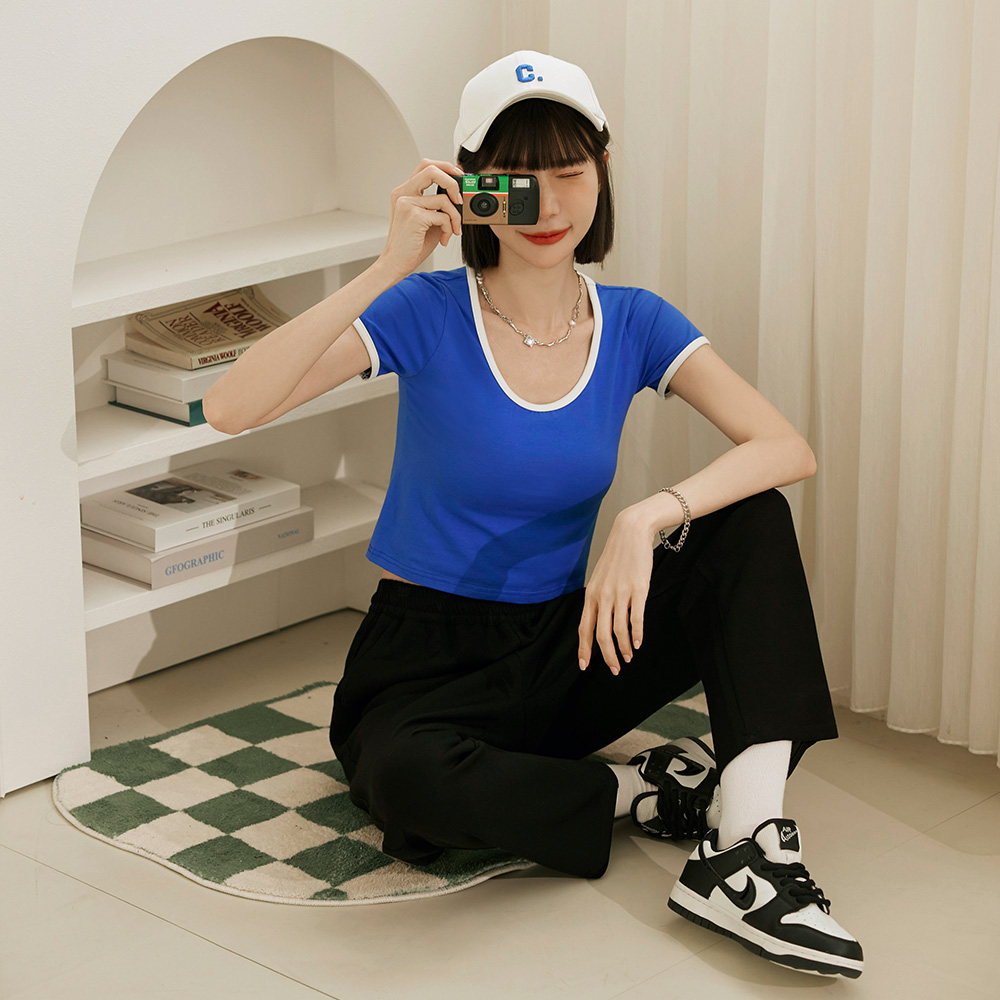 OB 涼感．冰絲棉滾邊短袖短版上衣 OBAB18193 SS25