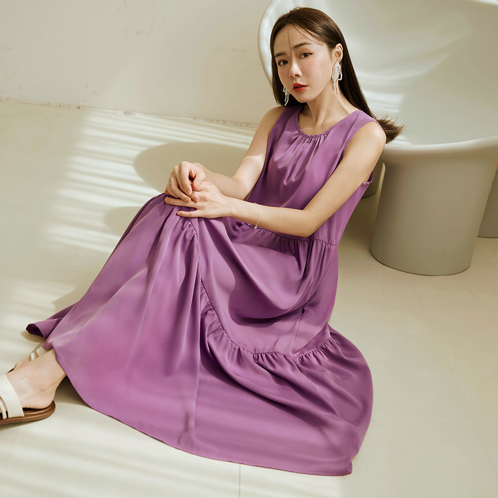 OB 美背綁帶抓皺層次圓領傘襬連身裙 OBDA9756 SS25