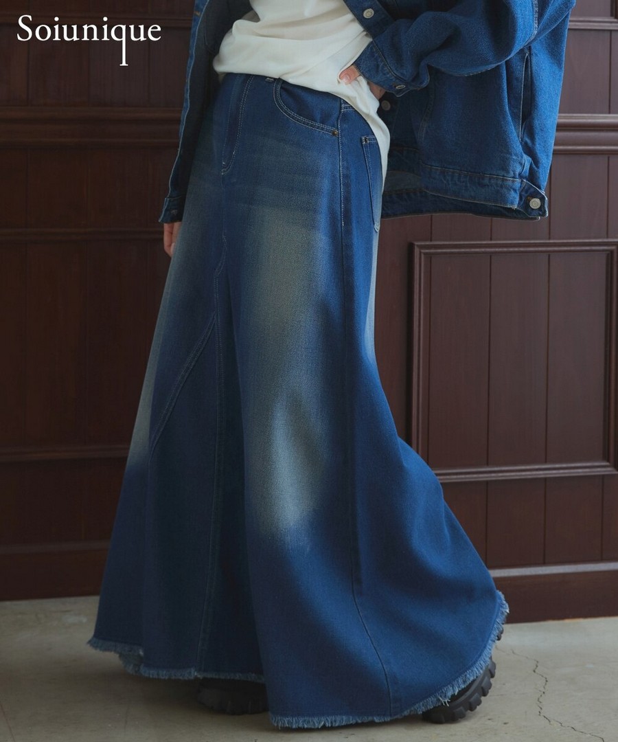 nissen 水洗加工超長牛仔裙(Soiunique) (日本女裝大尺碼) NSAVB0225A0004 SS25