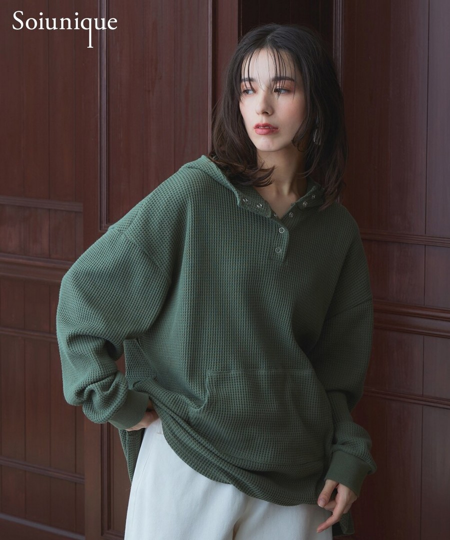 nissen 華夫格材質開口連帽衫(Soiunique) (日本女裝大尺碼) NSBGR0225A0009 SS25